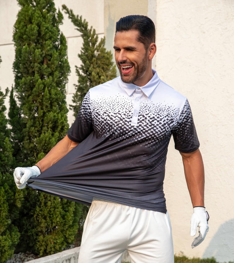 uideazone Mens Golf Shirts Short Sleeve Slim Fit Polo Shirts Moisture Wicking Fitness Black White Golf Polos - Image 3