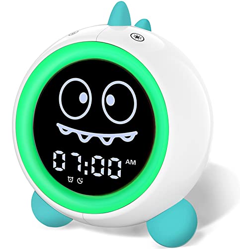 H-chin Kids Alarm Clock, Toddler Sleep Training Clock with Night Lights, Sound Machine, Time to Wake Dinosaur Alarm Clock for Children, Gift Ideas for Kids Toddler Boy Girl (Green) - Image 1