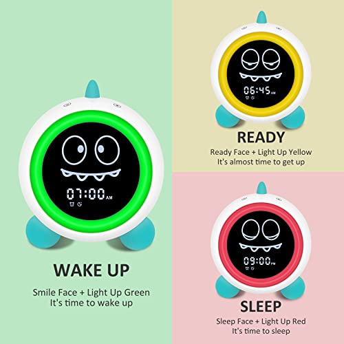 H-chin Kids Alarm Clock, Toddler Sleep Training Clock with Night Lights, Sound Machine, Time to Wake Dinosaur Alarm Clock for Children, Gift Ideas for Kids Toddler Boy Girl (Green) - Image 2