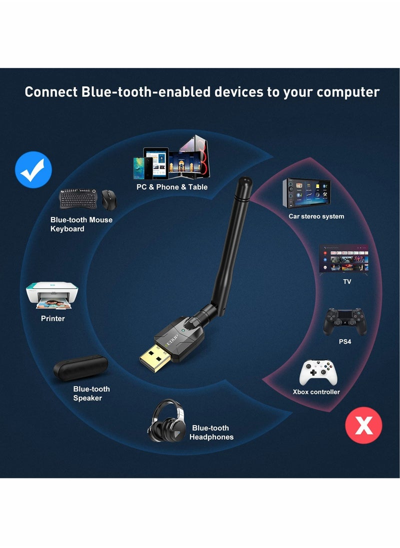 Excefore - USB Bluetooth 5.1 Adapter for PC USB Bluetooth Adapter Wireless Audio 328FT / 100M 5.1 Bluetooth Transmitter Receiver for Windows 11/10/8/8.1/7 Desktop Laptop PC - Image 1