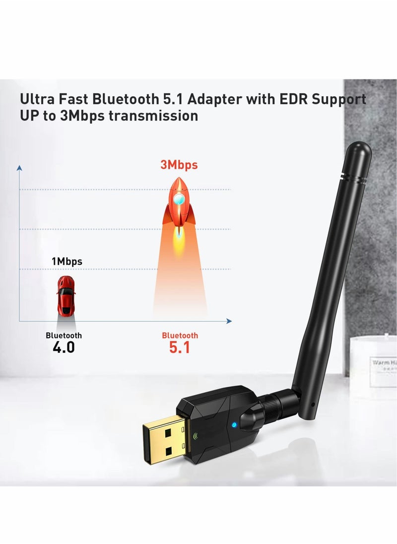 Excefore - USB Bluetooth 5.1 Adapter for PC USB Bluetooth Adapter Wireless Audio 328FT / 100M 5.1 Bluetooth Transmitter Receiver for Windows 11/10/8/8.1/7 Desktop Laptop PC - Image 1