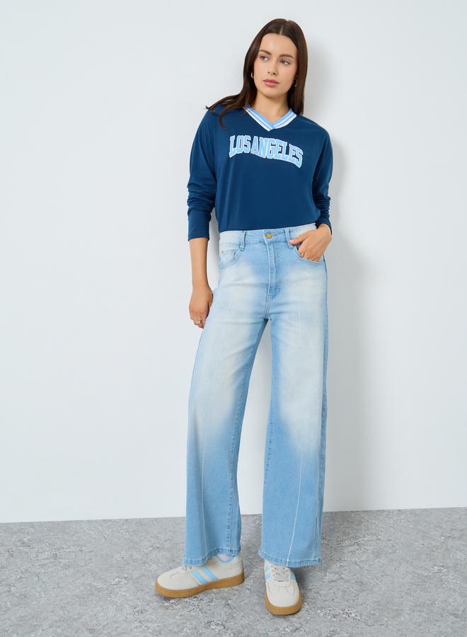 Styli High Rise Light Blue Straight Leg Jeans - Image 1