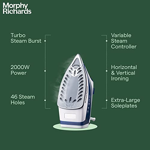 Morphy Richards Super Glide 2000W Steam Iron with Steam Burst, Vertical and Horizontal Ironing, Ceramic Coated Soleplate, Blue - Image 4