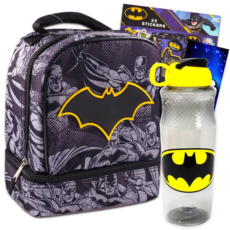 Fast Forward طقم صندوق غداء باتمان السريع للأولاد مع حقيبة غداء وزجاجة ماء باتمان وملصقات