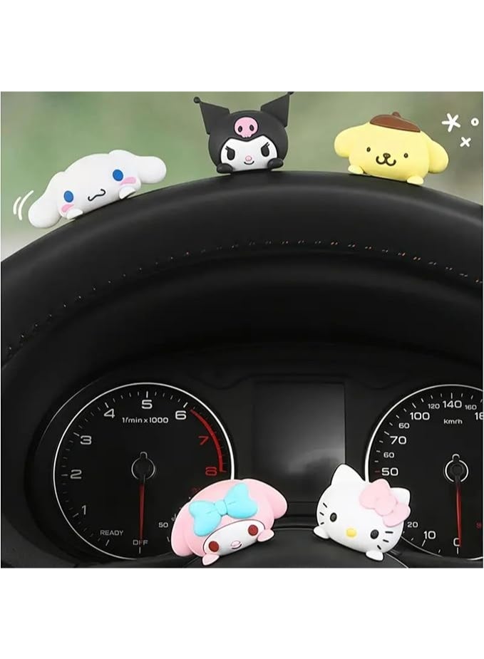 سانيرو ديكور لوحة قيادة سيارة كرتوني لطيف - 5 قطع زينة داخلية للسيارة مصنوعة من مادة البولي فينيل كلوريد للنساء والفتيات - إكسسوارات سيارات كاواي للمكتب، الغرفة، مرآة الرؤية الخلفية، ديكور هدايا - Image 2