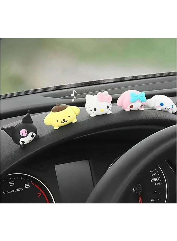 سانيرو ديكور لوحة قيادة سيارة كرتوني لطيف - 5 قطع زينة داخلية للسيارة مصنوعة من مادة البولي فينيل كلوريد للنساء والفتيات - إكسسوارات سيارات كاواي للمكتب، الغرفة، مرآة الرؤية الخلفية، ديكور هدايا - Image 1