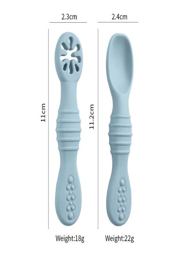 Mopslik - 2 Pack Silicone Baby Training Spoon Set Led Weaning Spoon – Soft Infant Self-Feeding First Stage Toddler Utensils for Baby Led (Blue) - Image 2