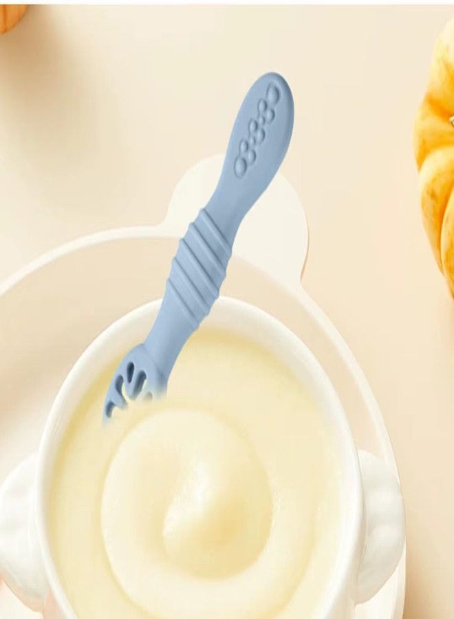 Mopslik - 2 Pack Silicone Baby Training Spoon Set Led Weaning Spoon – Soft Infant Self-Feeding First Stage Toddler Utensils for Baby Led (Blue) - Image 3