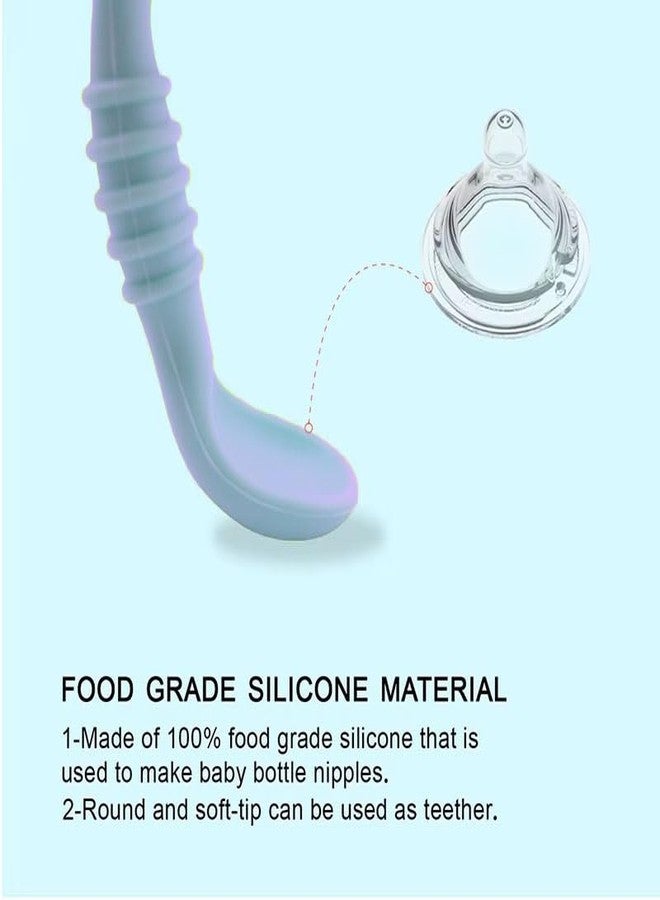 Mopslik - 2 Pack Silicone Baby Training Spoon Set Led Weaning Spoon – Soft Infant Self-Feeding First Stage Toddler Utensils for Baby Led (Blue) - Image 4