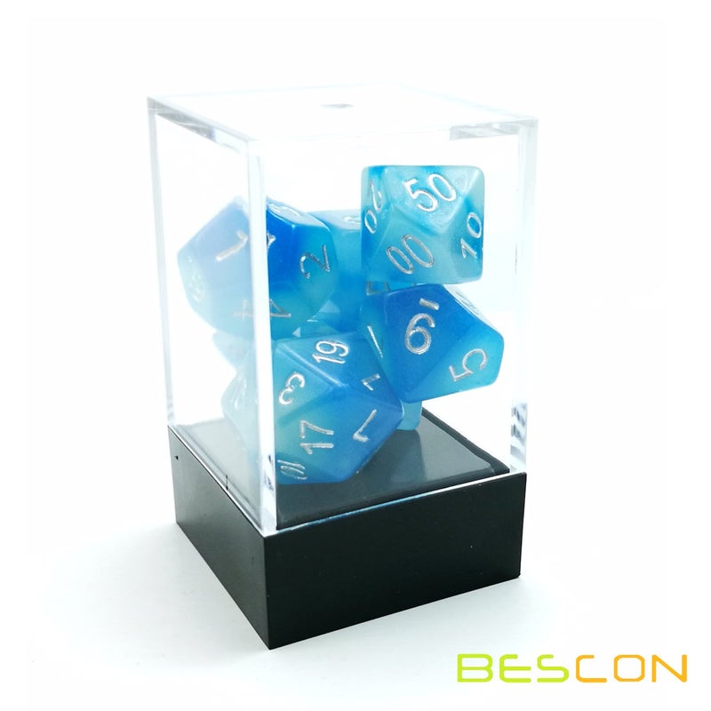 Bescon Gemini Glowing Polyhedral Dice 7pcs Set ICY Rocks, Luminous RPG Dice Set d4 d6 d8 d10 d12 d20 d%, Brick Box Packaging - Image 5