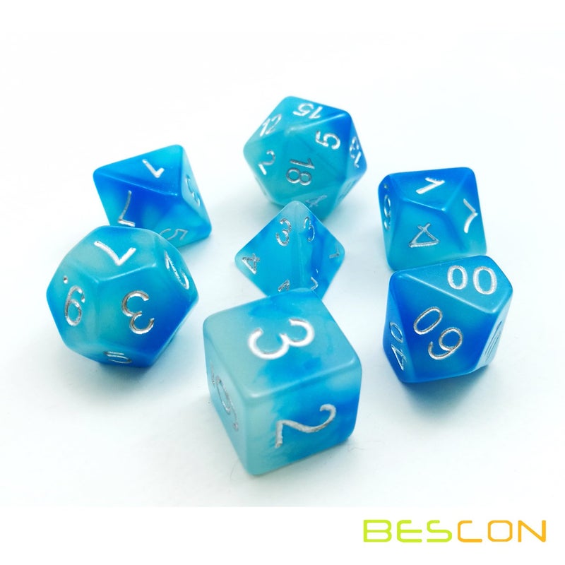 Bescon Gemini Glowing Polyhedral Dice 7pcs Set ICY Rocks, Luminous RPG Dice Set d4 d6 d8 d10 d12 d20 d%, Brick Box Packaging - Image 4