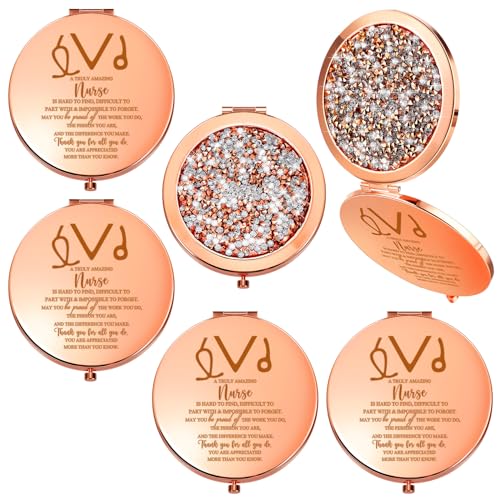 Fumete 4 Pcs CNA Nurse Week Gifts for Women Rose Gold Pocket Mirror Nurse Appreciation Gifts Folding Compact Makeup Mirror for Medical Assistant Birthday Friends - Image 1