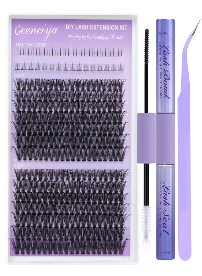 Geeneiya Bottom Lash Extension Kit Natural Cluster Eyelash Extension Kit DIY D Curl Lash Clusters Kit with Lash Bond and Seal Glue, Lash Applicator for Self Application at Home (30D+40D+BOTTOM) - Image 1
