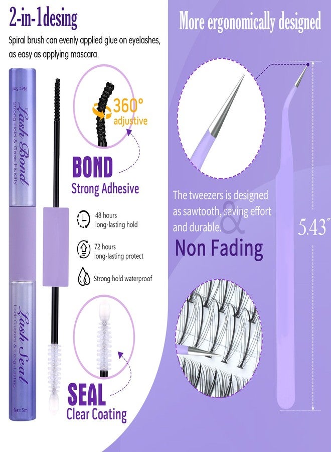 Geeneiya Bottom Lash Extension Kit Natural Cluster Eyelash Extension Kit DIY D Curl Lash Clusters Kit with Lash Bond and Seal Glue, Lash Applicator for Self Application at Home (30D+40D+BOTTOM) - Image 5
