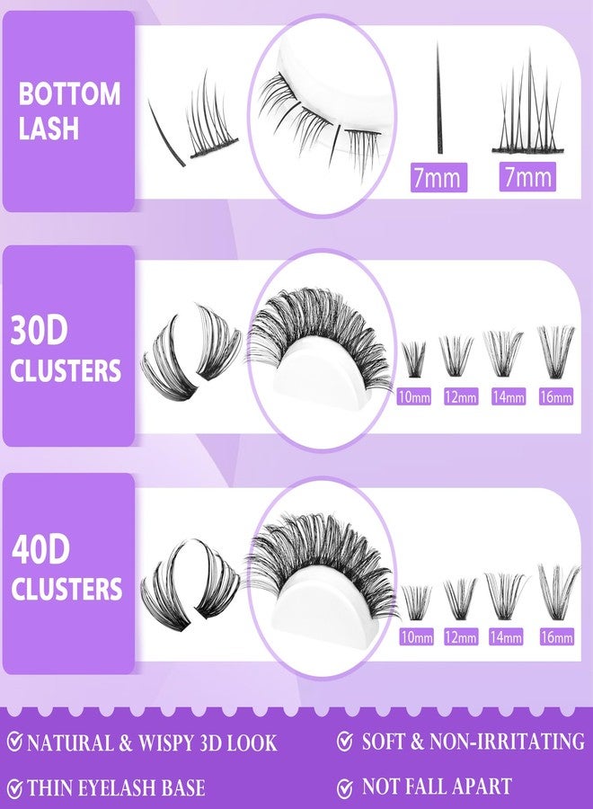 Geeneiya Bottom Lash Extension Kit Natural Cluster Eyelash Extension Kit DIY D Curl Lash Clusters Kit with Lash Bond and Seal Glue, Lash Applicator for Self Application at Home (30D+40D+BOTTOM) - Image 4
