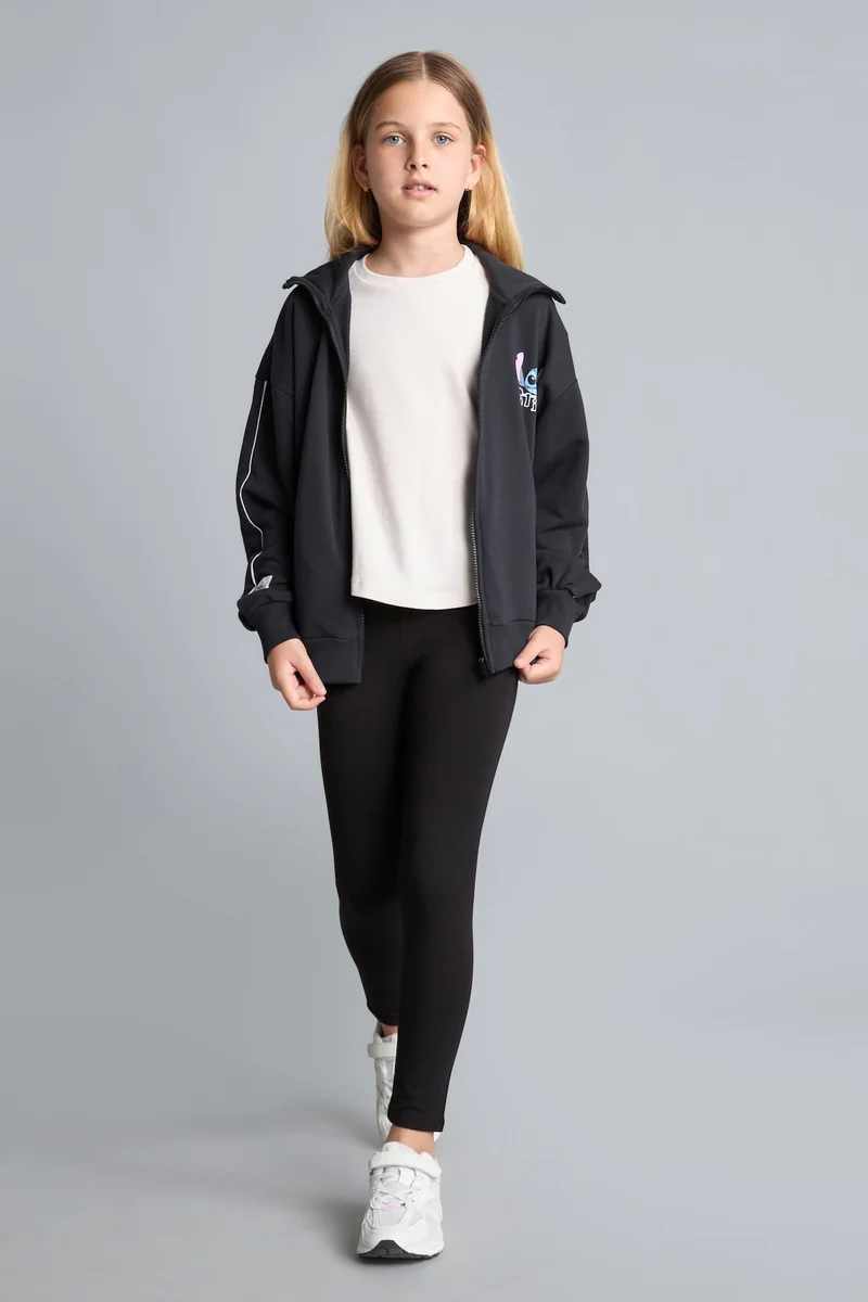 Defacto Sweat à capuche anthracite zippé Disney Lilo &amp; Stitch pour fille