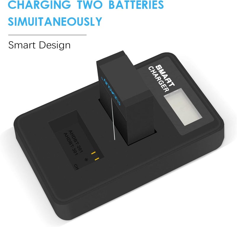 فوغاسون 2 قطع بطارية 1600mAh AHDBT-201 AHDBT 201 AHDBT-301 AHDBT 301 مع شاحن بطارية مزدوج لـ Gopro Hero 3 3+ بطارية AHDBT-301، AHDBT-201 - Image 5