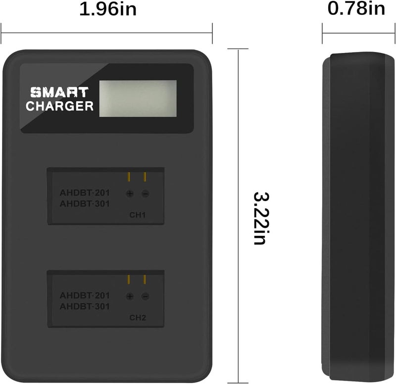 فوغاسون 2 قطع بطارية 1600mAh AHDBT-201 AHDBT 201 AHDBT-301 AHDBT 301 مع شاحن بطارية مزدوج لـ Gopro Hero 3 3+ بطارية AHDBT-301، AHDBT-201 - Image 4