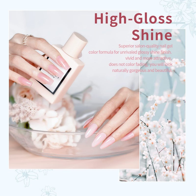 RARJSM Icy Jelly Gel Nail Polish Set of 6 Translucent Colors,Sheer Rose Nude Skintone Gelpolish LED UV Gel Clear Milky Light Pink Red Brown French Manicure Curing Requires 7.5ml DIY Home Nail Salon - Image 3