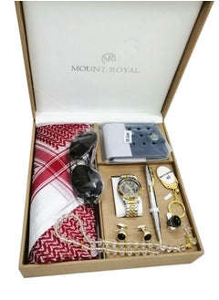 mount royal Men's Watch Set of 9 Pieces, a watch with a shemagh, glasses, a hand ring, a rosary, a pen, a medal, a wallet, and a set of buttons.  - Image 3