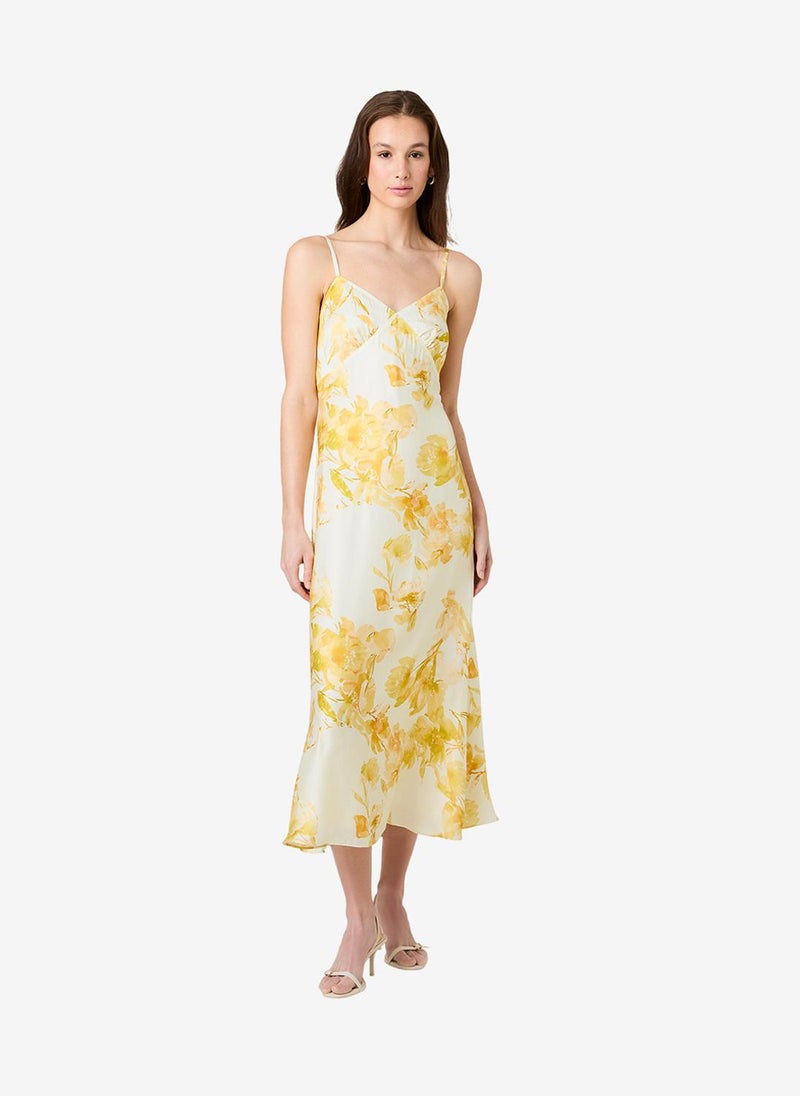 French Connection Women's Dy Ylw Sop Flr Oona Satin Sophie Flr Vnk Dress - Image 1