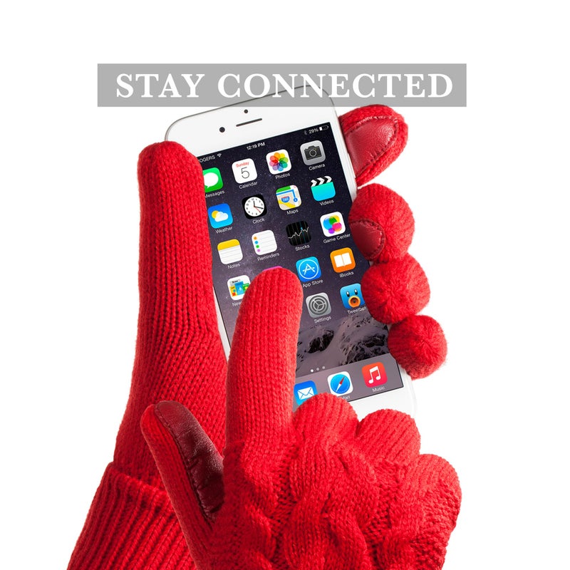 isotoner Women's Cable Knit Gloves with Touchscreen Palm Patches, Black, One Size