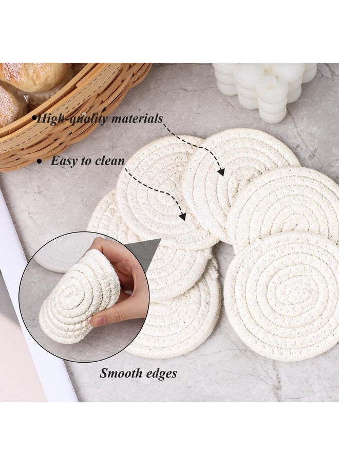 DomeStar DomeStar 6PCS White Absorbent Coasters for Drinks, 3.5Inch Woven Coasters Drink Coasters for Kitchen Living Room Coffee Table Tabletop Protection Housewarming Gift  - Image 3