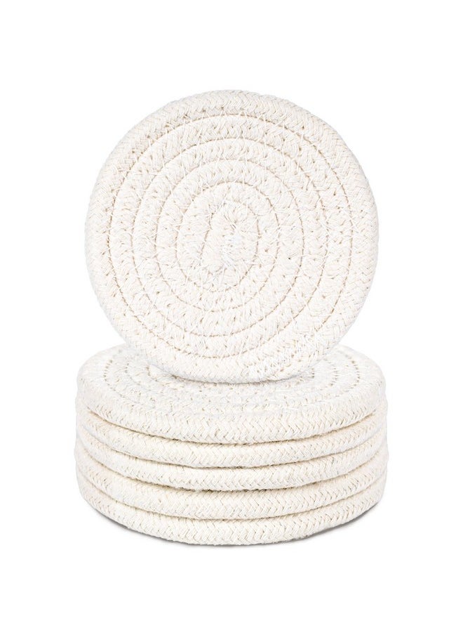 DomeStar DomeStar 6PCS White Absorbent Coasters for Drinks, 3.5Inch Woven Coasters Drink Coasters for Kitchen Living Room Coffee Table Tabletop Protection Housewarming Gift  - Image 1