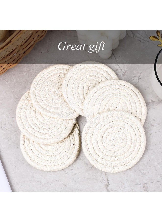 DomeStar DomeStar 6PCS White Absorbent Coasters for Drinks, 3.5Inch Woven Coasters Drink Coasters for Kitchen Living Room Coffee Table Tabletop Protection Housewarming Gift  - Image 5