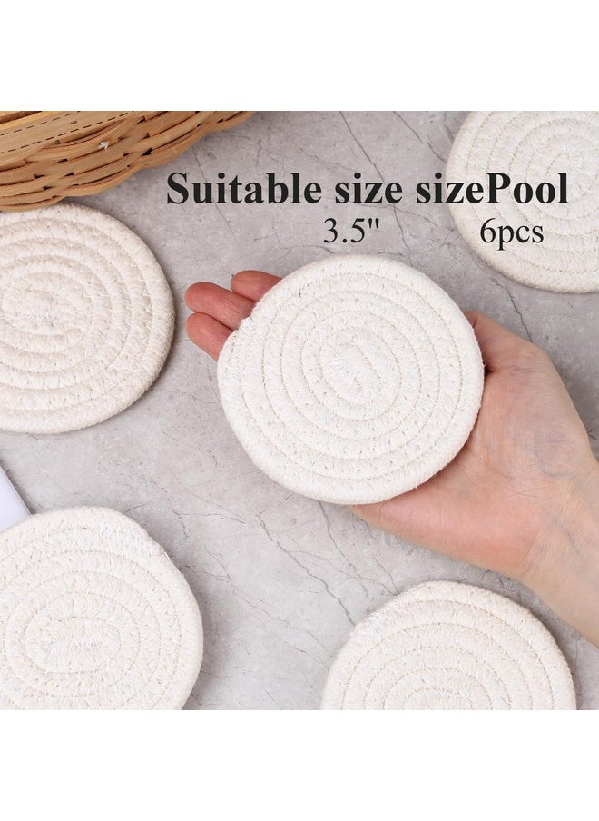 DomeStar DomeStar 6PCS White Absorbent Coasters for Drinks, 3.5Inch Woven Coasters Drink Coasters for Kitchen Living Room Coffee Table Tabletop Protection Housewarming Gift  - Image 2