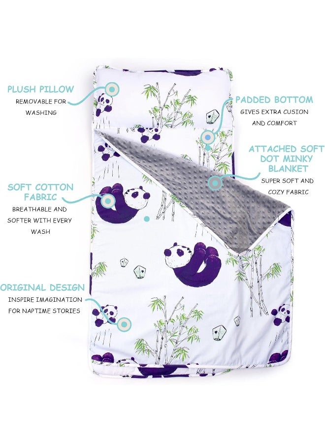 JumpOff Jo Toddler Nap Mat - Sleeping Bag for Preschool and Daycare – Playful Pandas – 43 x 21 Inches - Image 2