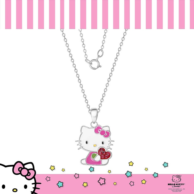 Hello Kitty Sanrio Necklace Official License - Silver Plated Necklace with Enamel and Red Crystal Pendant - Image 3
