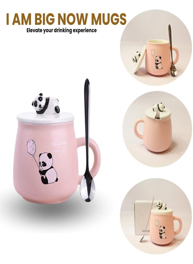IZZHAAR Ceramic Mug with Lid and Spoon (400 ml) Microwave Safe Coffee Mugs for Gift, Panda Printed Tea Mugs with Handle, Drinking Cup with Spoon & Lid, Perfect for Home or Gifting - Image 2