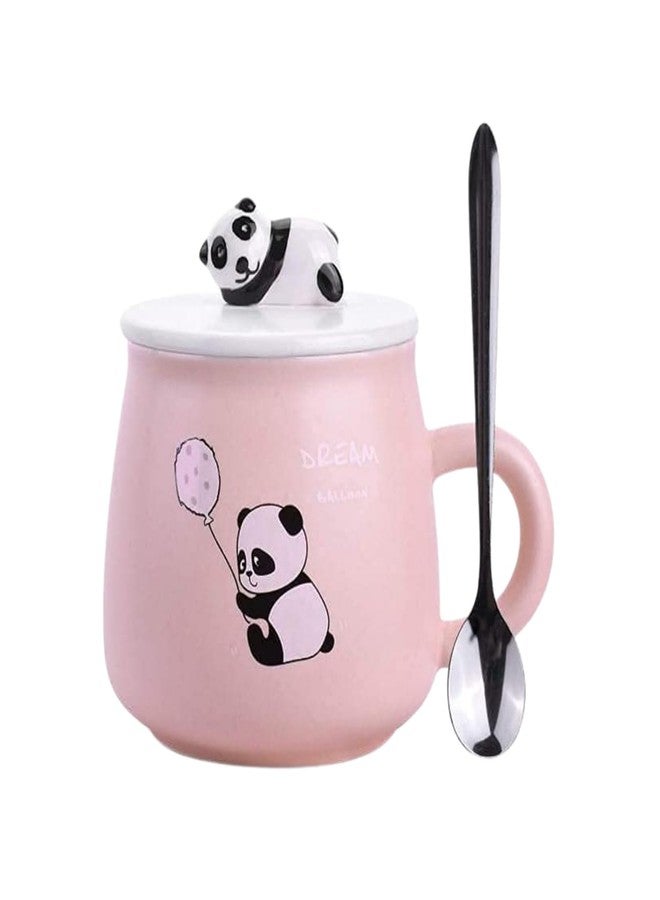 IZZHAAR Ceramic Mug with Lid and Spoon (400 ml) Microwave Safe Coffee Mugs for Gift, Panda Printed Tea Mugs with Handle, Drinking Cup with Spoon & Lid, Perfect for Home or Gifting - Image 1