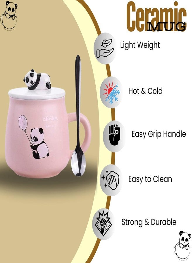 IZZHAAR Ceramic Mug with Lid and Spoon (400 ml) Microwave Safe Coffee Mugs for Gift, Panda Printed Tea Mugs with Handle, Drinking Cup with Spoon & Lid, Perfect for Home or Gifting - Image 4