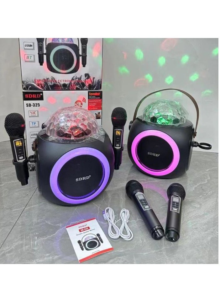 SDRD SD-325 Family Wireless Bluetooth Speaker Set Audio and Mic Integrated Machine with Color Atmosphere Light Dual Mic Party Karaoke  - Image 1