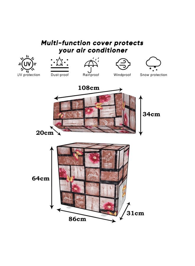 Kuber Industries Kuber Industries Split AC Cover - PVC Floral for Indoor & Outdoor Condenser, Dust Protection - 1.5 Ton, Brown  - Image 3
