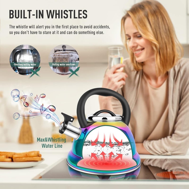 Weftnom Tea Kettle, Kettle 3.7QT, Tea Pot Whistling 316 Stainless Steel, Tea Kettle Stovetop with Cool Folding Handle, Kettle Teapot Rainbow Induction for Boiling Water, Mirror Finish - Image 2