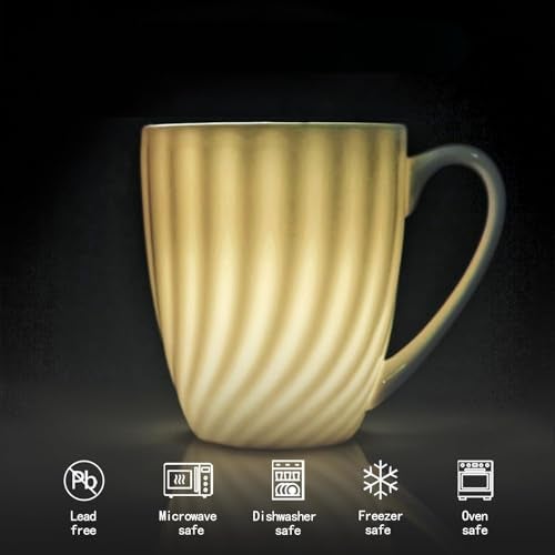 COSTMANCE Fine Bone China White Coffee Mugs Set of 4 (12 oz), Ceramic Spiral Pattern Tea Cups, Thin China Coffee Cups, Lightweight Coffee Mugs for Hot Chocolate, Latte, Cappuccino - Image 3
