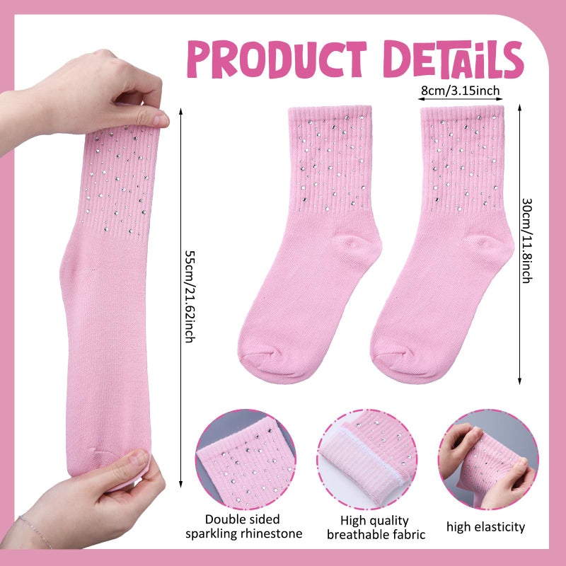 Glitopper 3 Pairs Glitter Rhinestone Figure Skating Socks Ice Skating Socks for Women Fashion Short Sock for Sports Dance(Black White Pink,Rhinestone) - Image 2