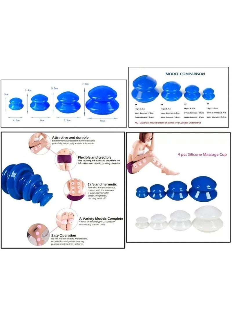 طقم أكواب الحجامة السيليكون المرنة (4 قطع) - طقم تدليك الجسم والوجه الاحترافي لتخفيف الآلام، تقليل السيلوليت، وتنشيط الدورة الدموية - مقاسات متعددة - Image 3