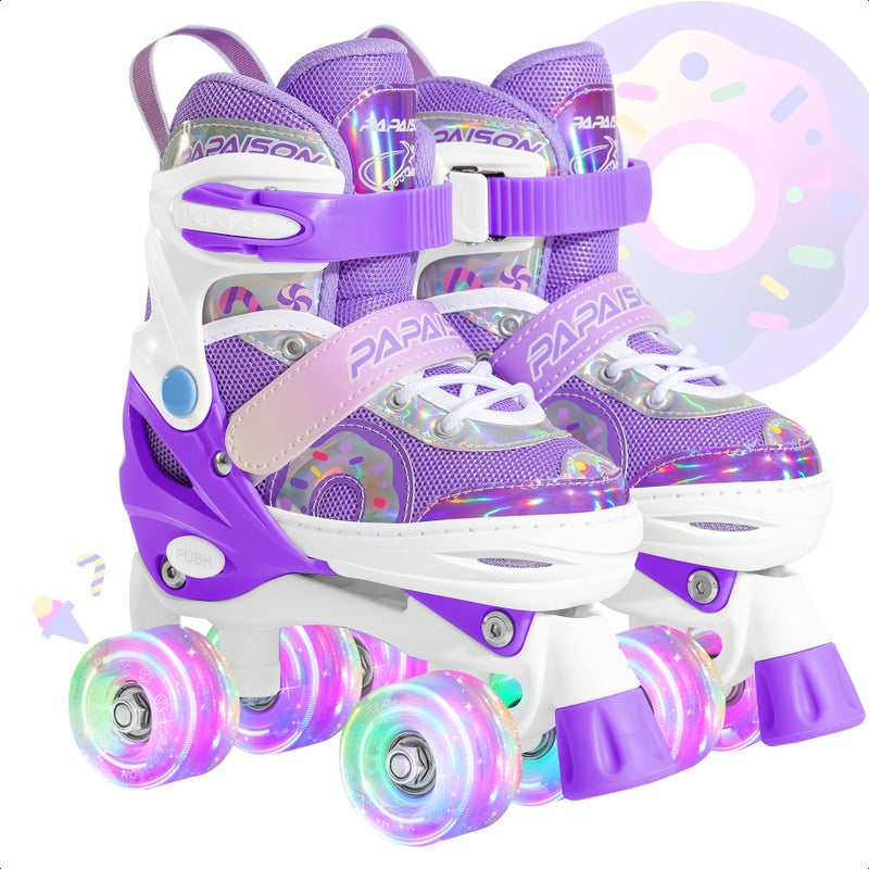 PAPAISON Adjustable Roller Skates for Girls Illuminating Wheels, Kids Toddler Rollerskates Ages 4-6 5-8 8-12 - Image 1