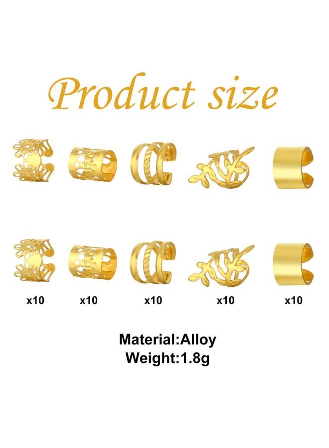 Prasacco 50 Pieces Gold Hair Jewelry for Braids, Loc Jewelry for Hair Dreadlocks Braid Jewelry Accessories Metal Gold Rings Cuffs Clip Hair Braids Jewelry Decorations for Women and Girls - Image 2