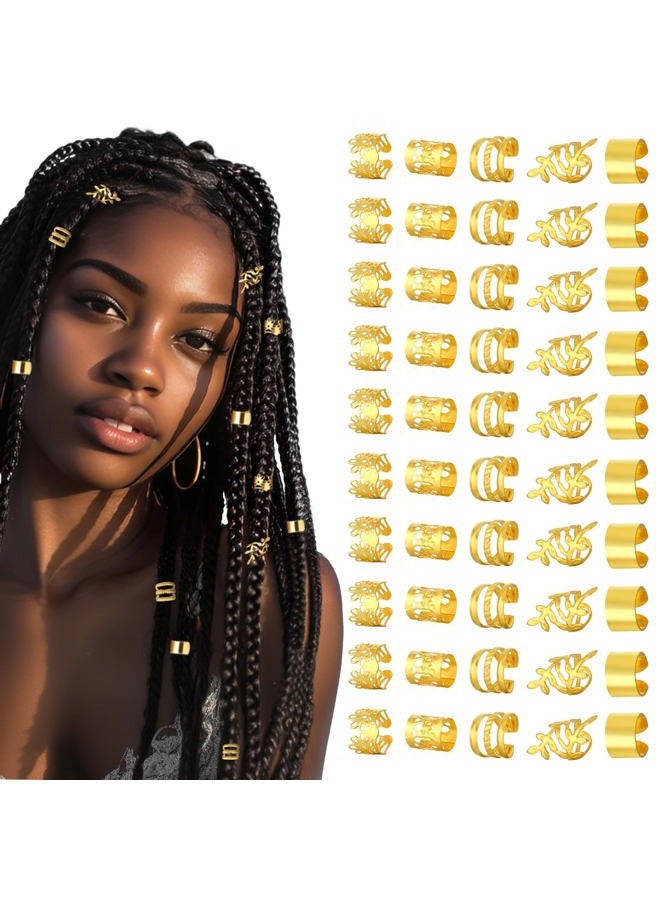 Prasacco 50 Pieces Gold Hair Jewelry for Braids, Loc Jewelry for Hair Dreadlocks Braid Jewelry Accessories Metal Gold Rings Cuffs Clip Hair Braids Jewelry Decorations for Women and Girls - Image 1