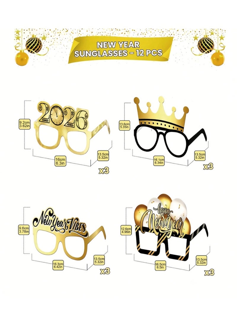 New Year's decorations: 12 paper glasses in various shapes and in gold and black for your New Year's celebration. - Image 2