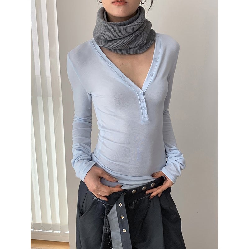 تيشيرت طويل الأكمام بياقة V من تنسيل للنساء LOOP IN - Image 1