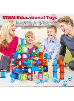 Magblock MAGBLOCK Magnetic Tiles 176Pcs Marble Run Race Track Toy Set STEM Educational Building Blocks Child Brain Development Kit Magnet Construction Toys for Boys Girls Kids Age 5 6 7 8 9 10+ Years Old  - Image 1