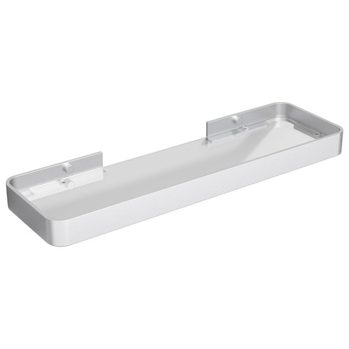 16INCH WALL SHELF CLEAR TEMPERED GLASS WITH MATTE SILVER ALUMINUM FRAME SLEEK FLOATING BATHROOM ORGANIZER