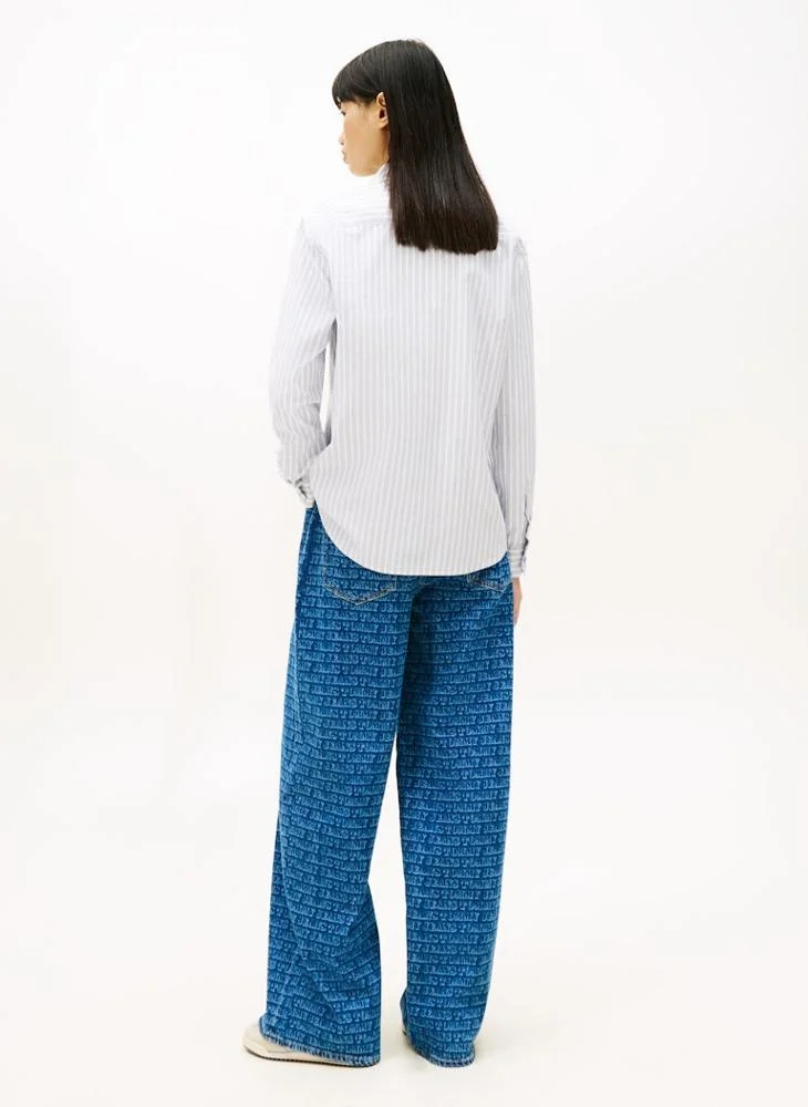 تومي جينز قميص مخطط بأكمام طويلة بقصة عادية