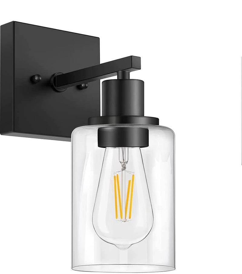 SINOMAN SINOMAN Wall Sconces Vintage Vanity Lights for Bathroom Modern Wall Light Fixtures with Clear Glass Shade Farmhouse Wall Lamp for Bedroom Mirror Living Room 107 Black Pack of 1  - Image 1